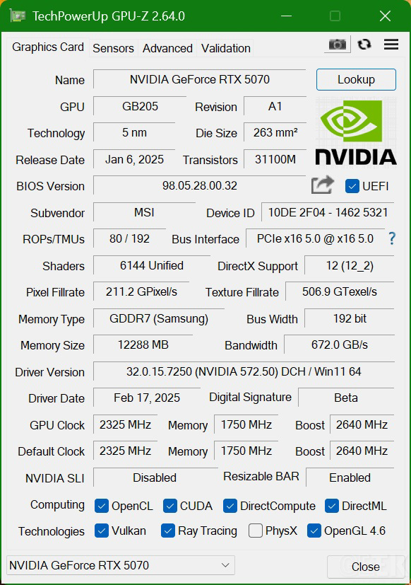 Review MSI GeForce RTX 5070 12GB VANGUARD SOC