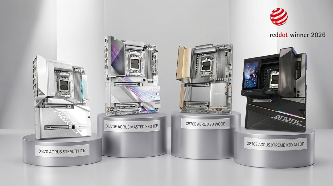GIGABYTE castiga patru premii Red Dot Design 2026 pentru placile de baza AORUS si AERO